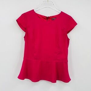 Express Size Small Pink Cap Sleeve Peplum Hem Zip Back Blouse Top